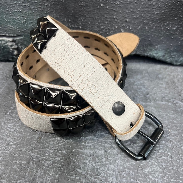 Deuce Studded Grunge White Leather Belt