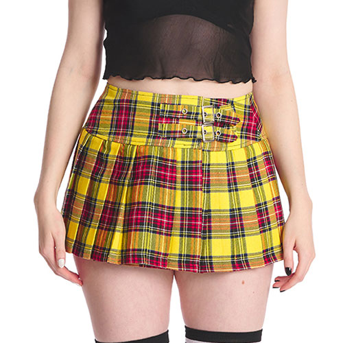 Dark Doll Laburnum Yellow Tartan Mini Skirt