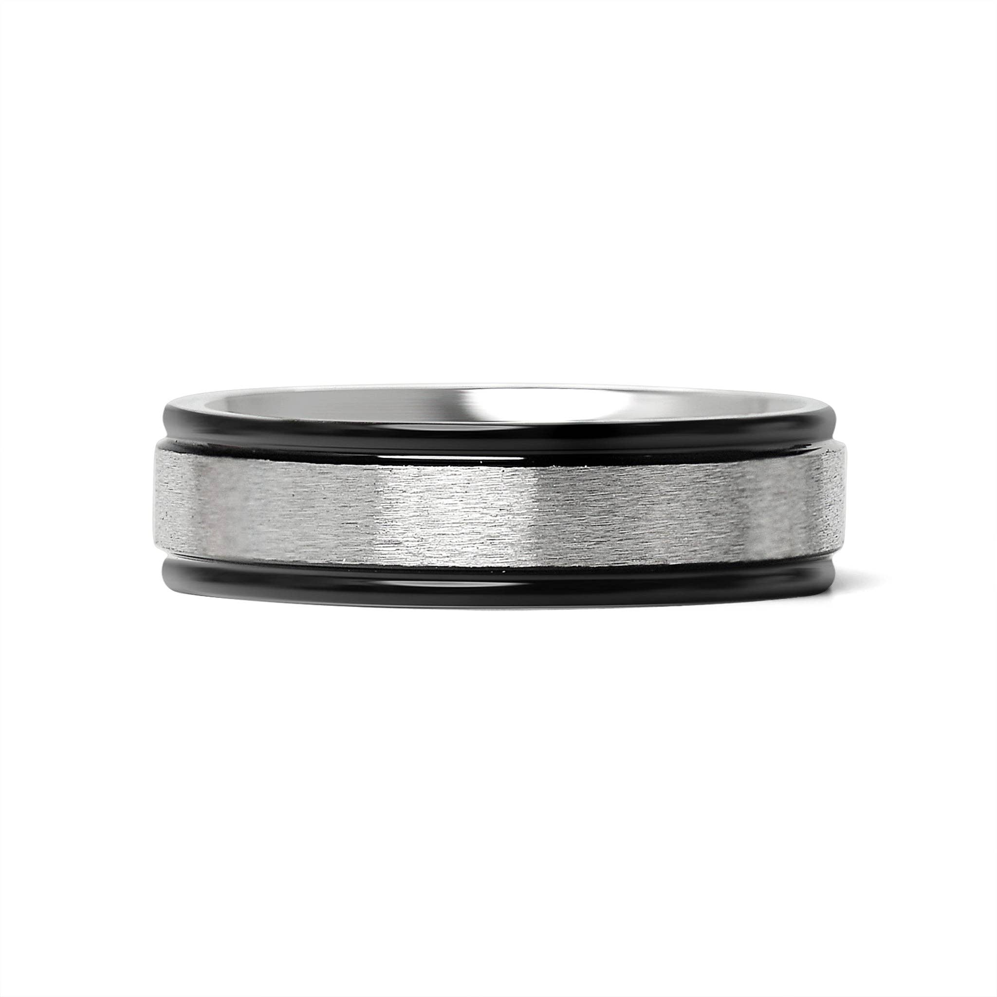 Black trim Brushed Center Stainless Steel Blank Ring: 11, 6mm