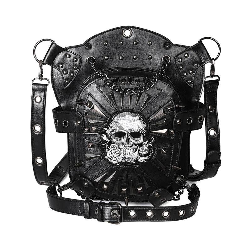 Punk Style Skull Embroidered Bag: Black