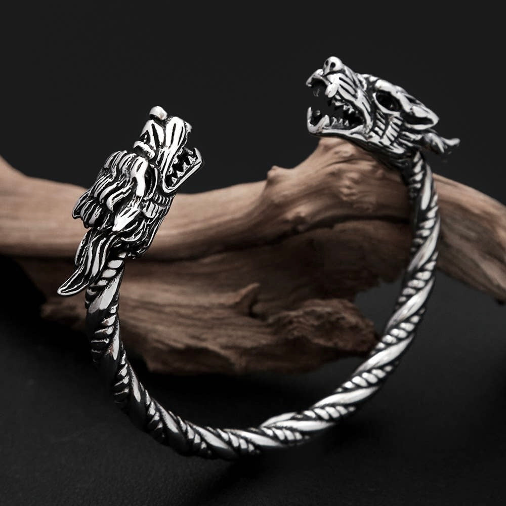 Domineering Double Dragon Torc Bracelet