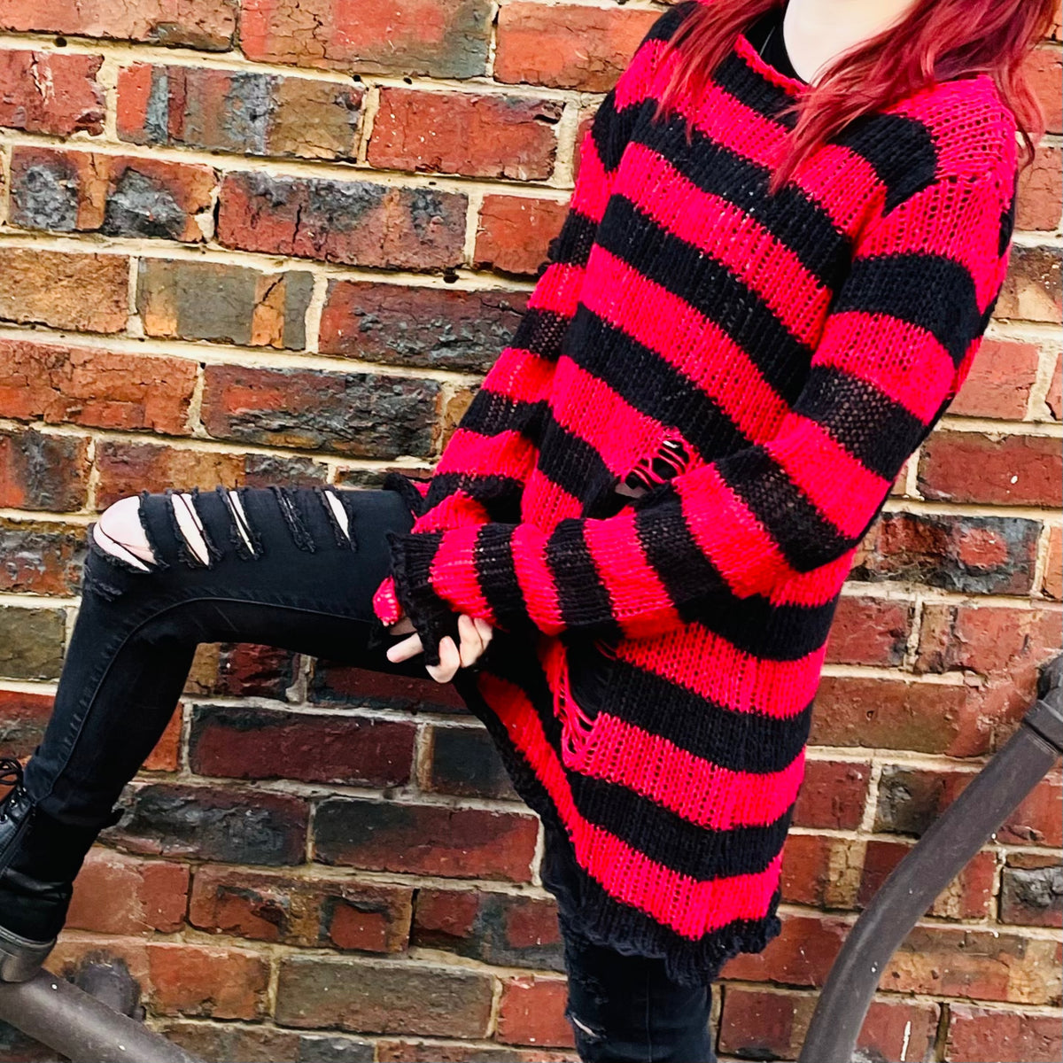 Slasher Distressed Sweater - Blood Noir