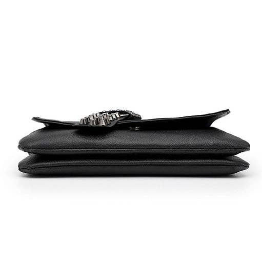 Riveted Embossed Skull Shoulder Bag: Pure Black