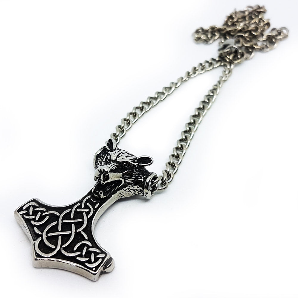 Fenrir Wolf Mjölnir Necklace