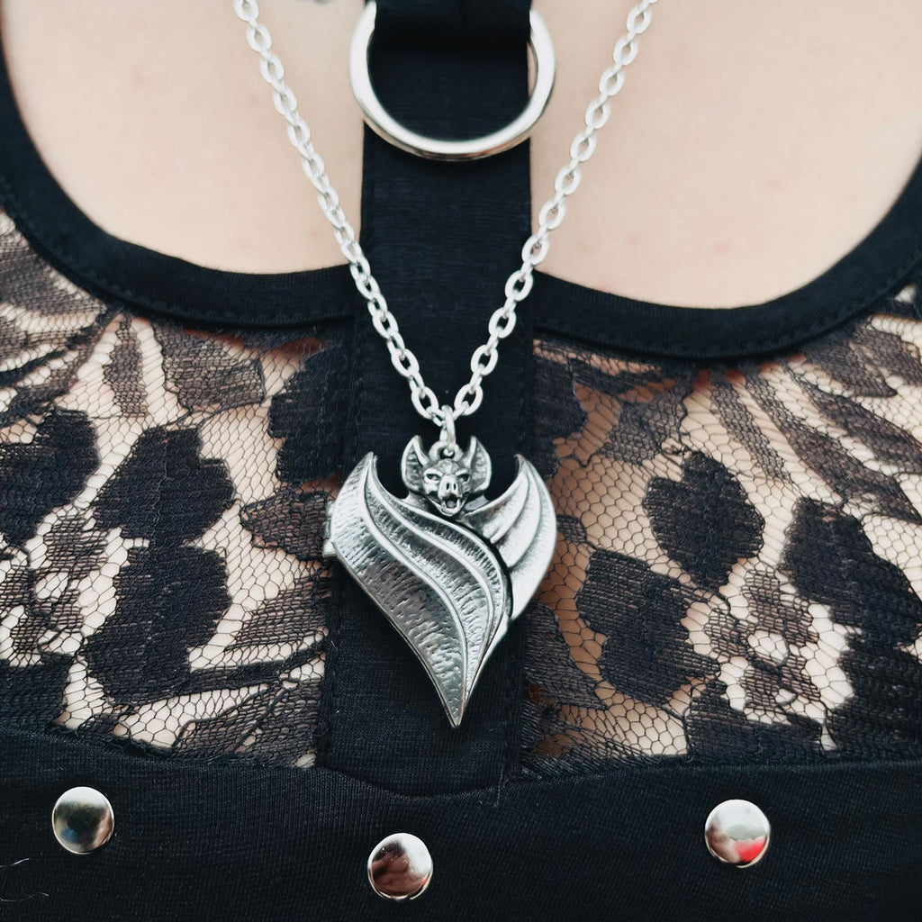 Darken Heart Bat Locket Necklace