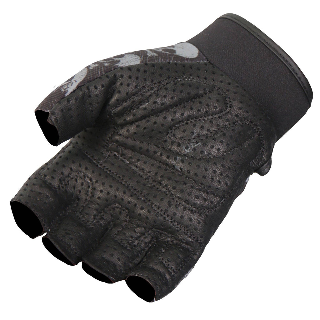 Ancient Skulls Fingerless Leather Gloves