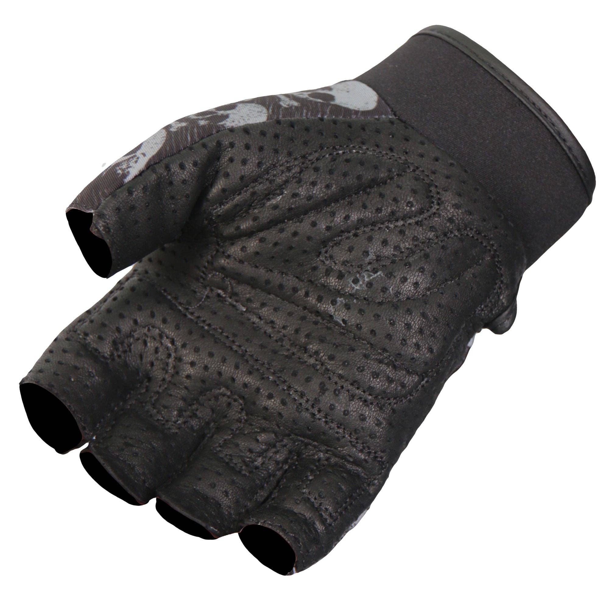 Ancient Skulls Fingerless Leather Gloves
