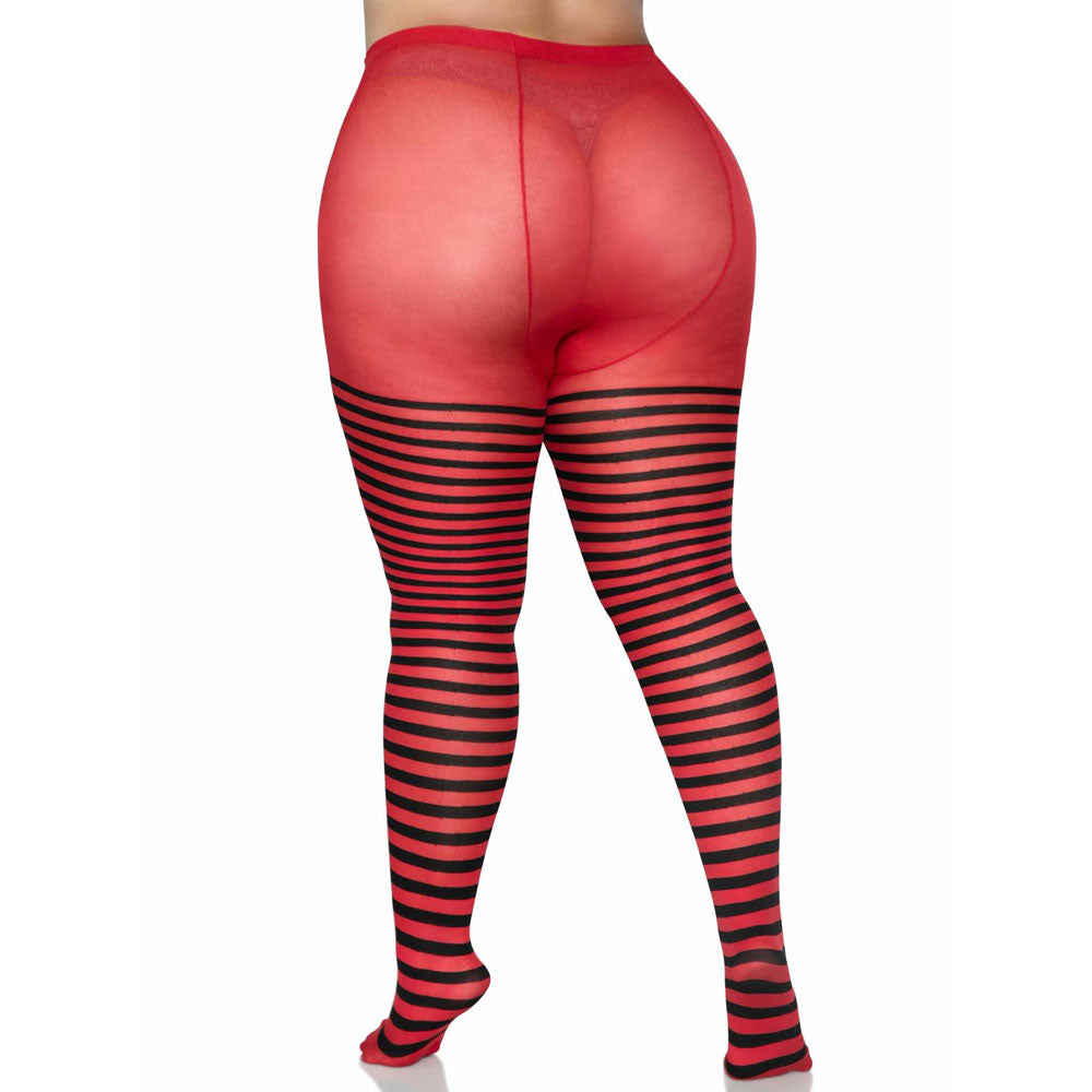 Wicked Stripe Tights - Black/Red Plus Size 2X