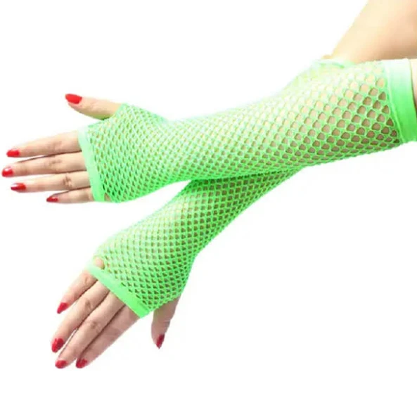 Fishnet Long Fingerless Gloves - Green (UV Reactive)