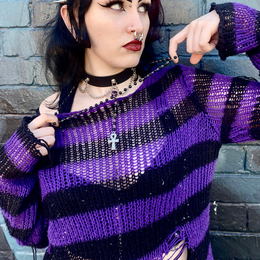 Slasher Distressed Sweater - Violet Noir