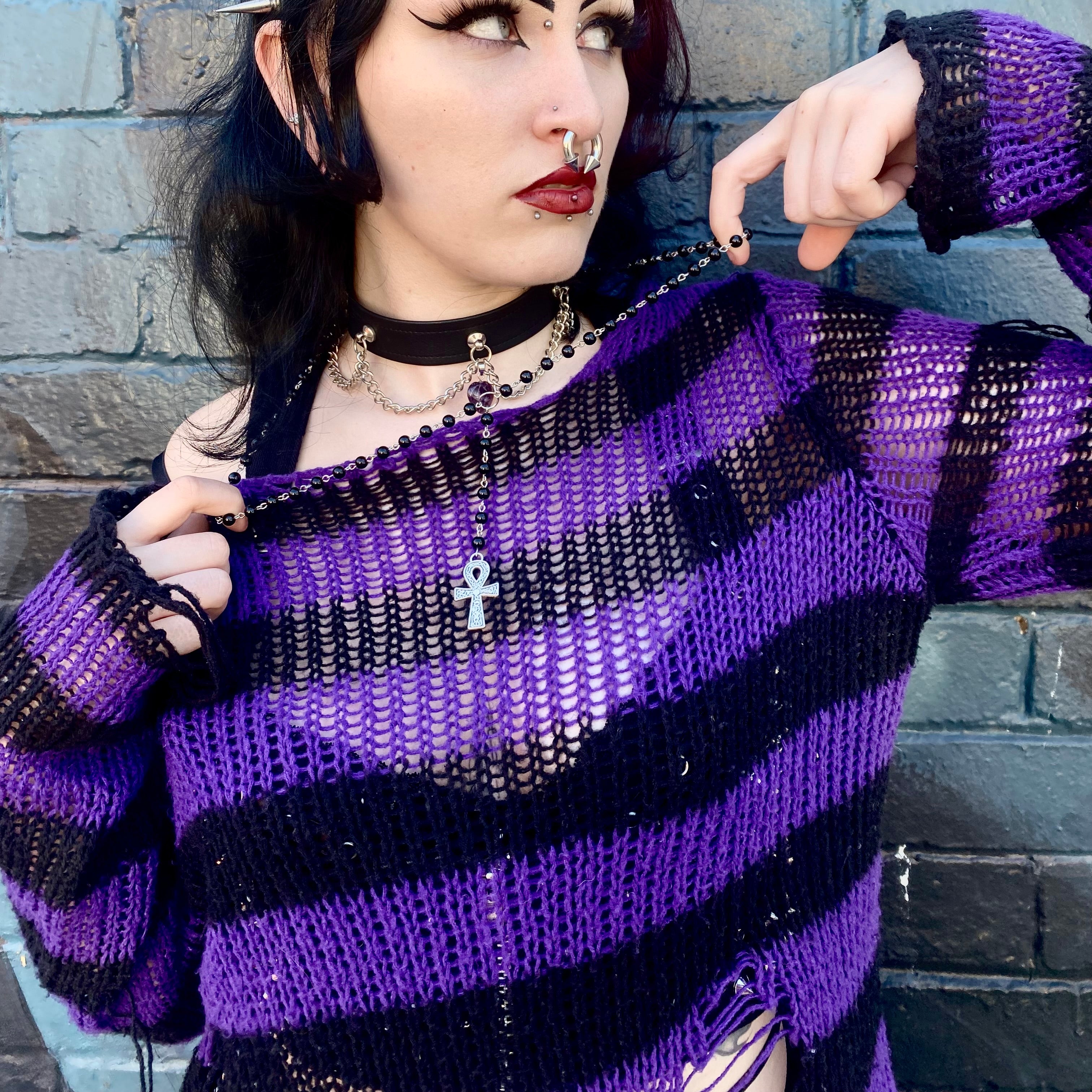 Slasher Distressed Sweater - Violet Noir