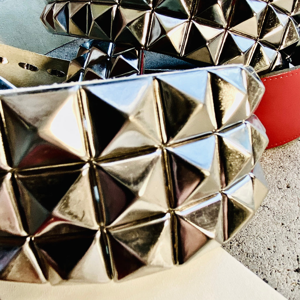The Nameless Studded White Leather Belt