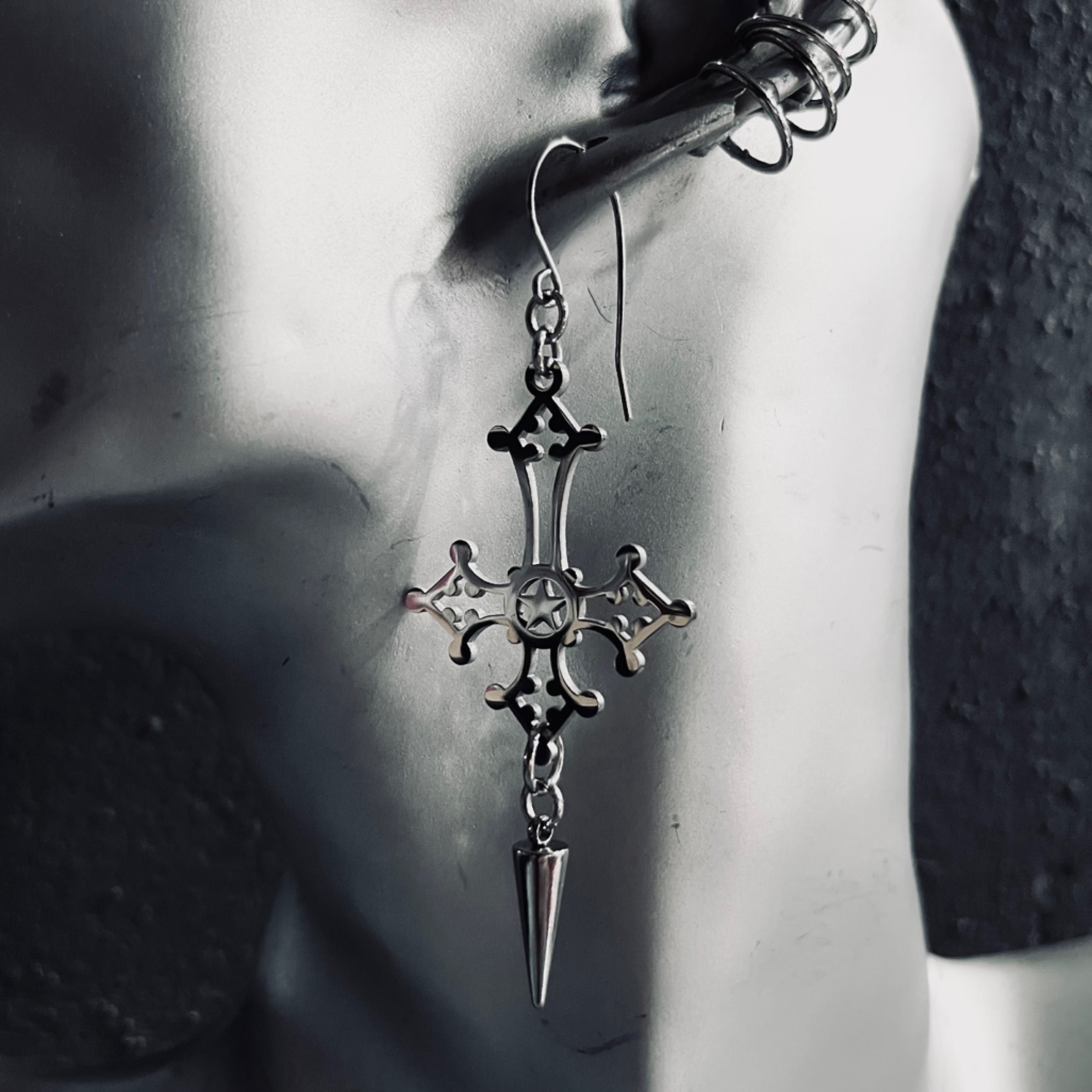 So Below Gothic Cross Earrings