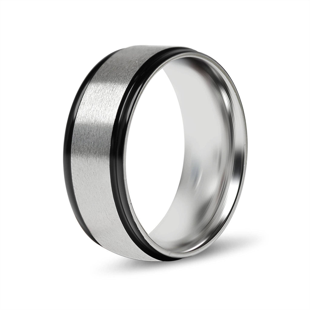 Black trim Brushed Center Stainless Steel Blank Ring: 11, 6mm