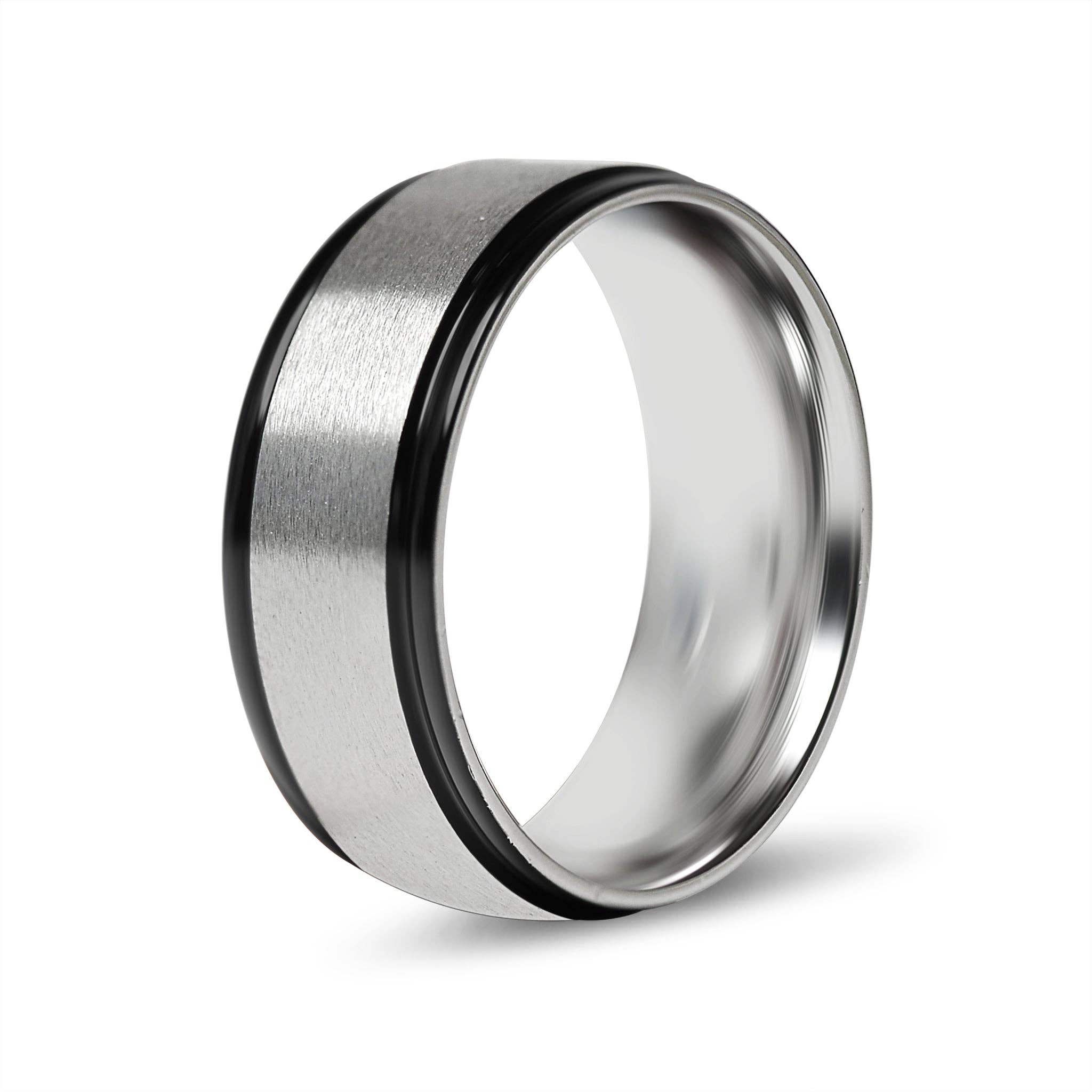 Black trim Brushed Center Stainless Steel Blank Ring: 11, 6mm