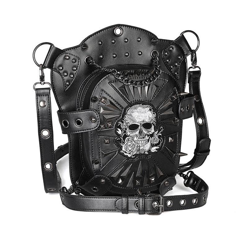 Punk Style Skull Embroidered Bag: Black