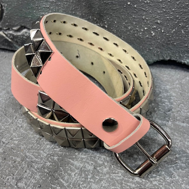 Deuce Studded Pink Blush Leather Belt (X/Large)