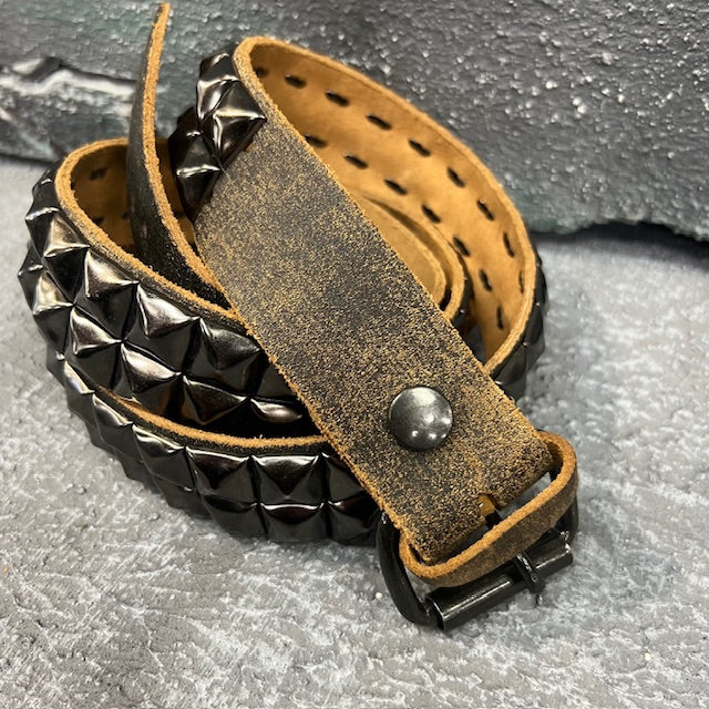 Deuce Studded Grunge Black Leather Belt (X/Large)