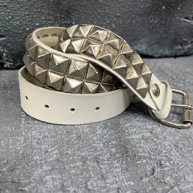Deuce Studded White Leather Belt