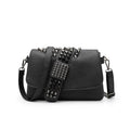 Riveted Embossed Skull Shoulder Bag: Pure Black