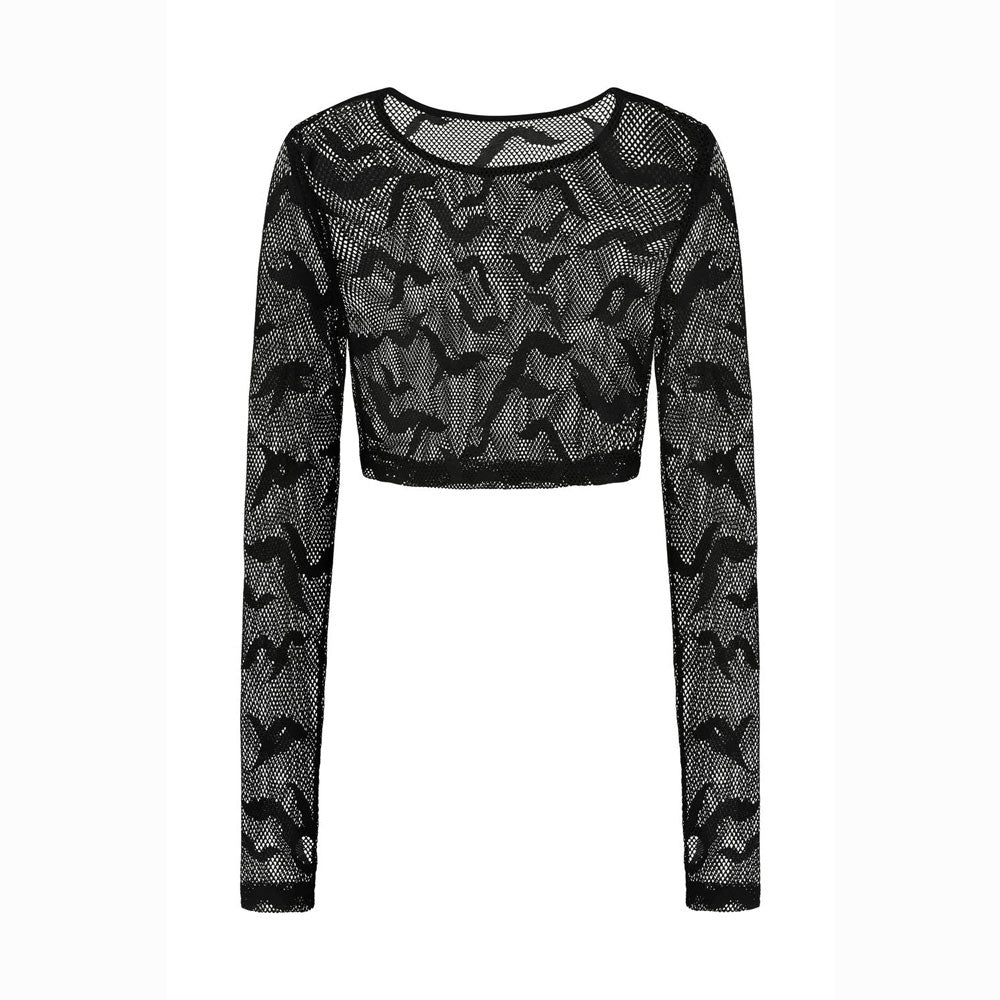 Crypt Long Sleeve Mesh Crop Top