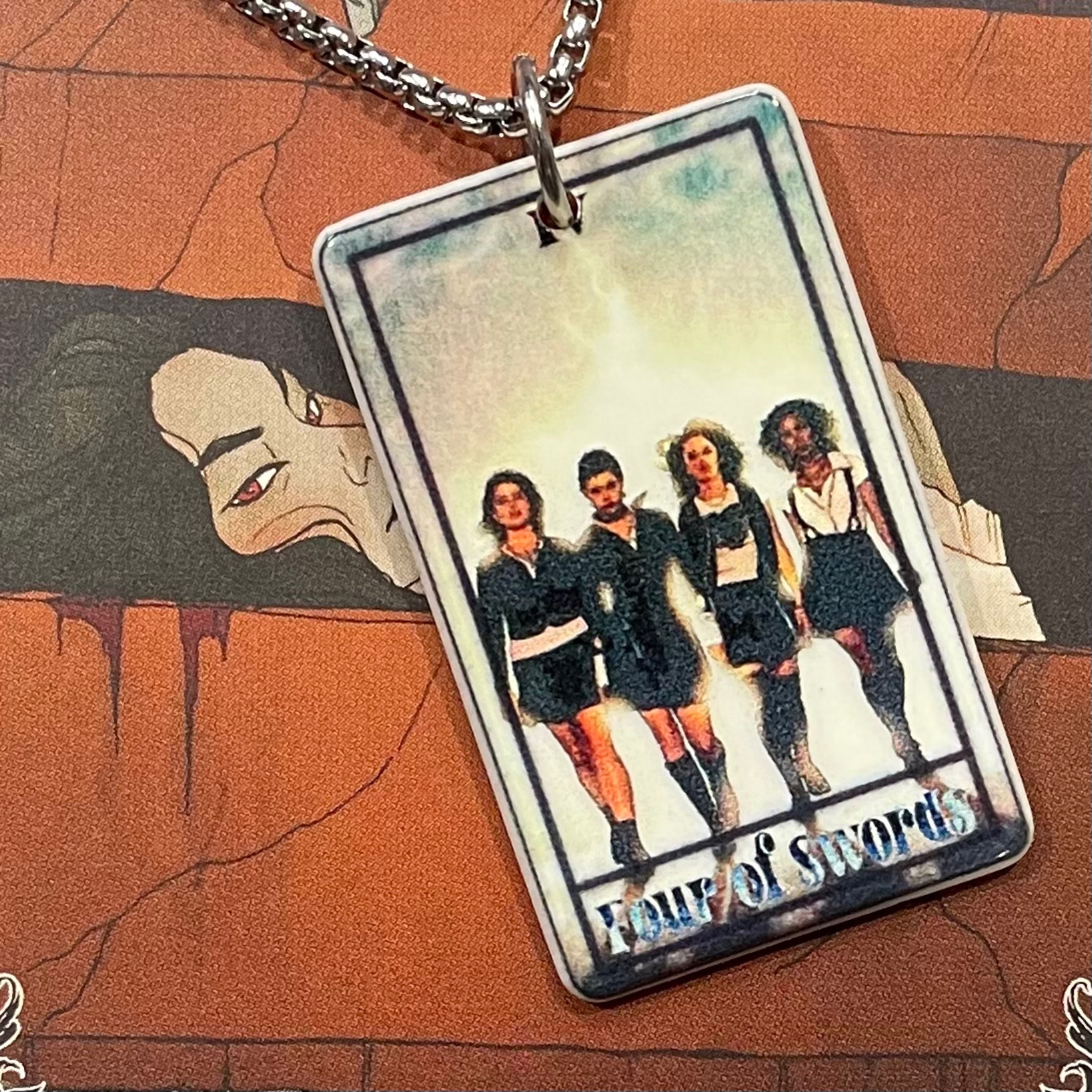 Horror Tarot Four of Swords Necklace