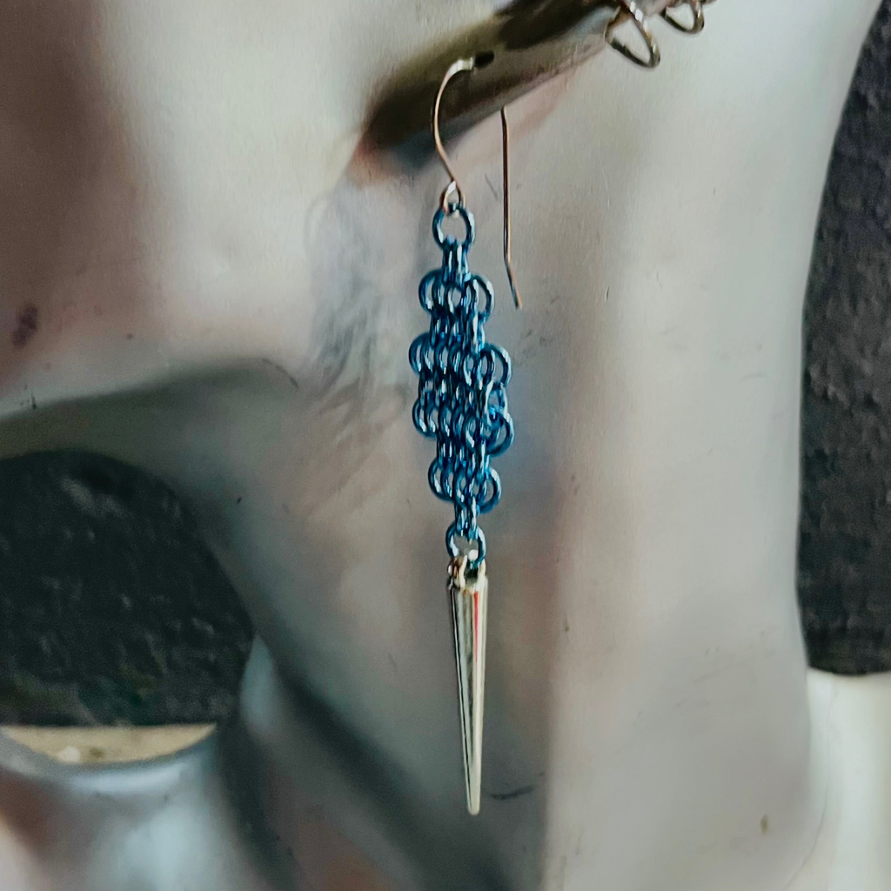 Chainmaille Ocean Depths Diamond Shield Armour Earrings