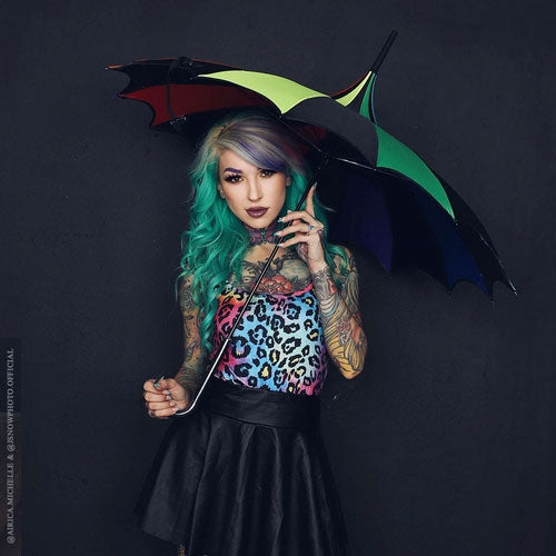 Batwing Pagoda Umbrella - True Black Rainbow