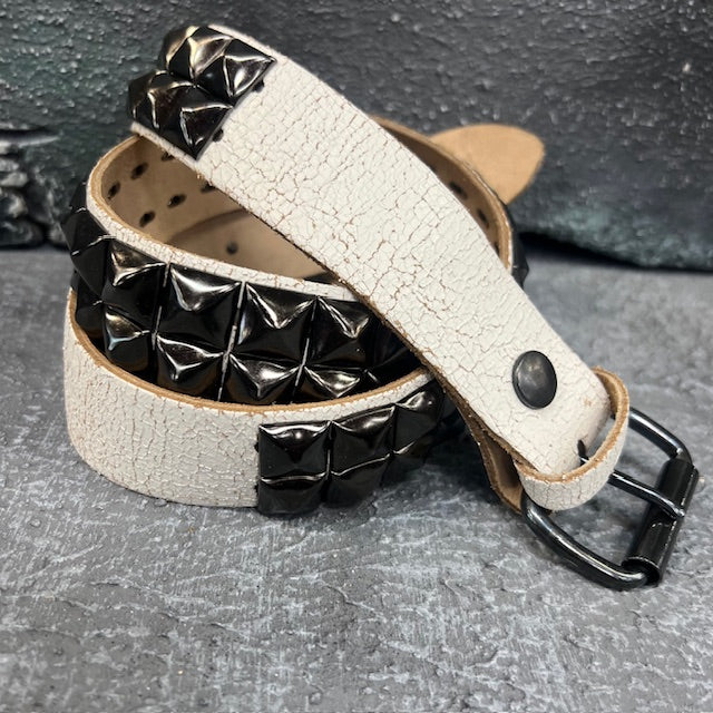 Deuce Studded Grunge White Leather Belt