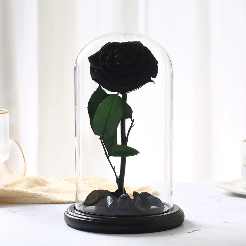 Eternal Black Rose Dome, preserved black rose in a glass dome