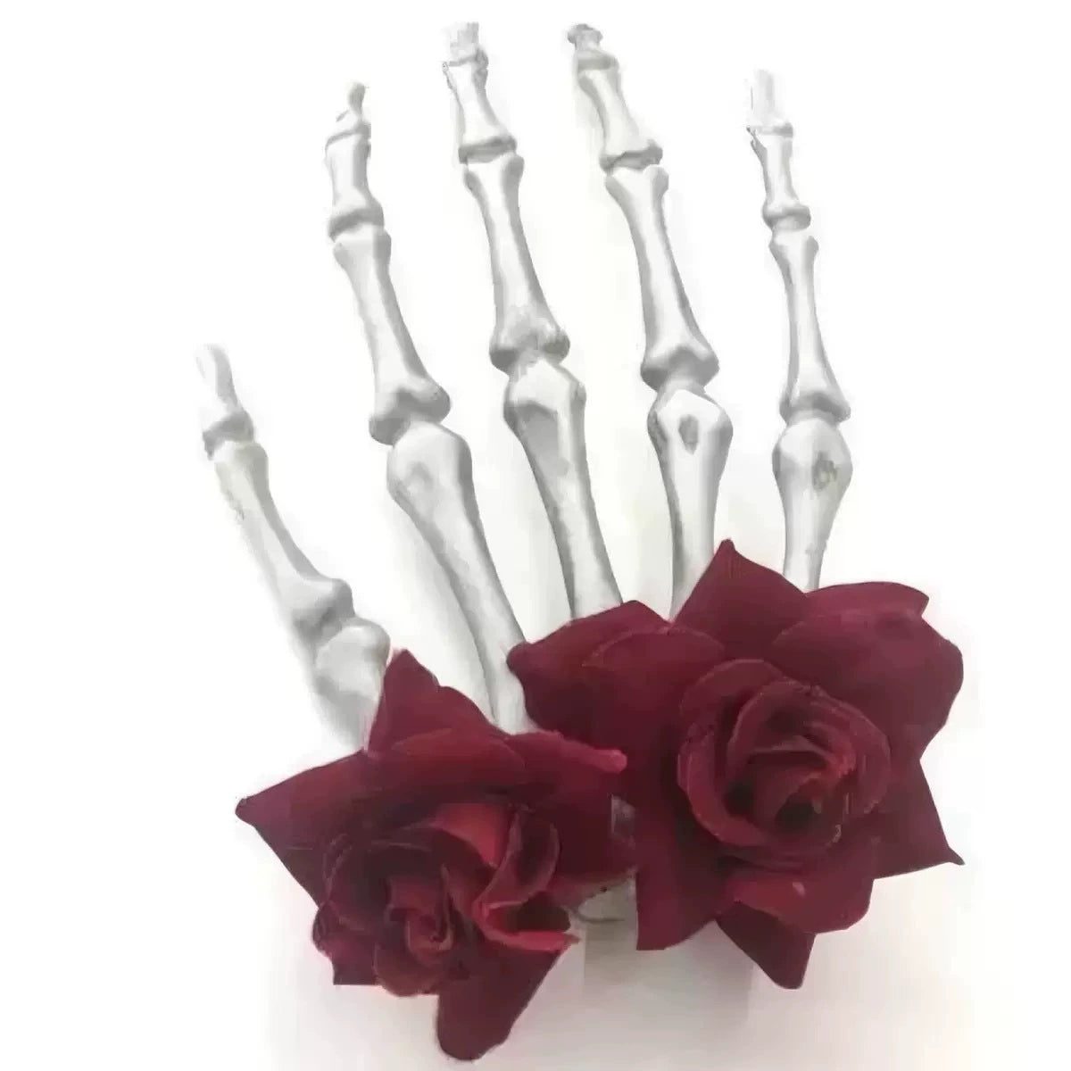 Dead Hand Rose Hair Clip, Red Rose, skeleton hand hair clip with rose