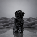 Widow's Bouquet Rose Candle, black sculpted rose pillar candle