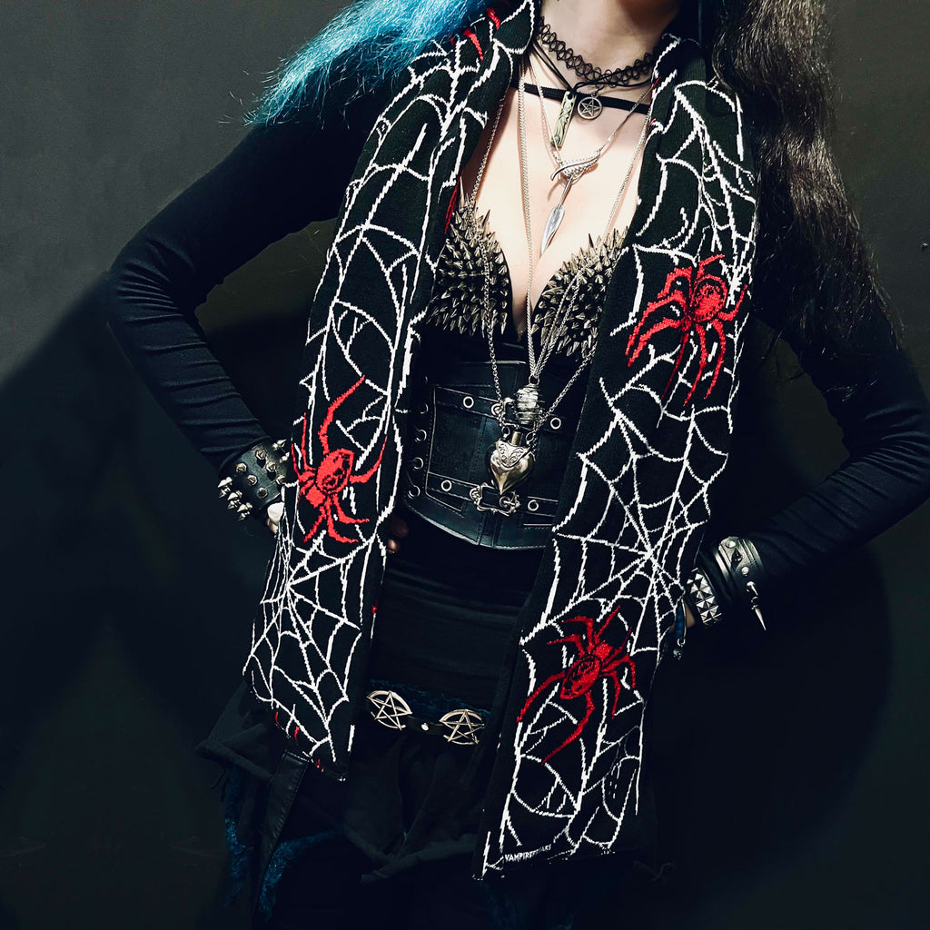 Creepy Crawler Knitted Spiderweb Scarf Scarf