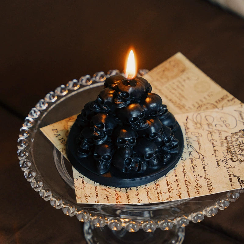 Catacomb Skull Pile Candle, Black, stacked skull tower candle