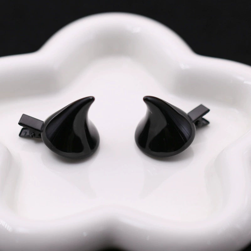 Imp Horn Hair Clips, small black devil horn hair clips
