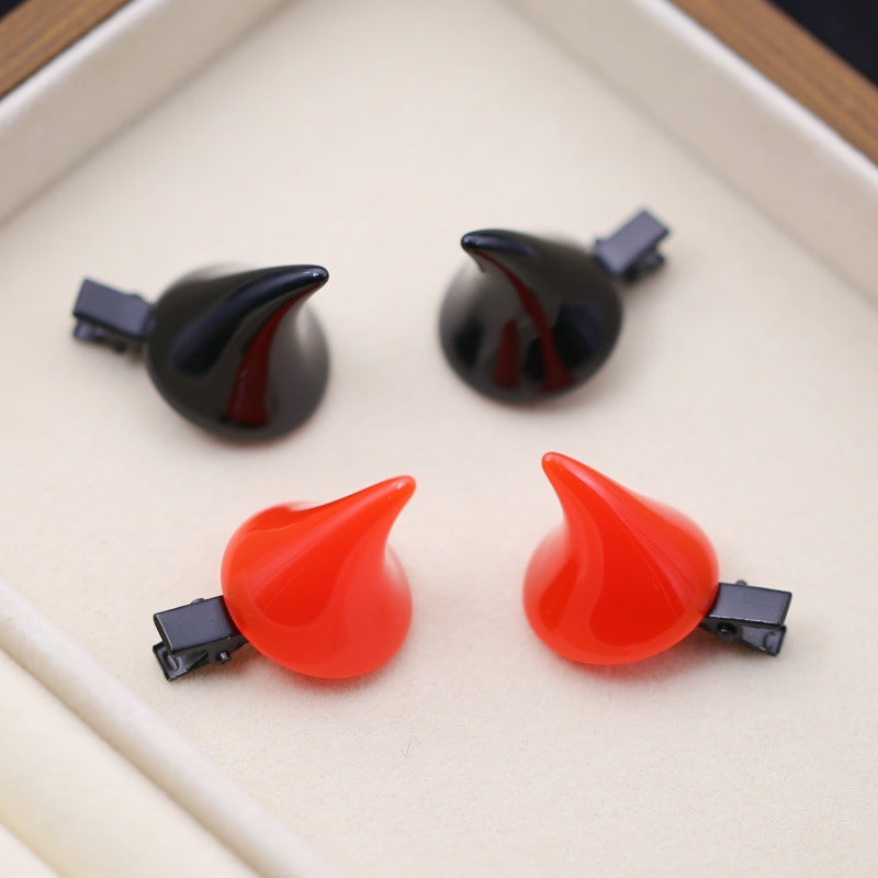 Imp Horn Hair Clips, small black devil horn hair clips
