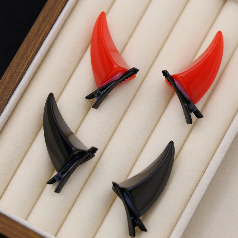 Infernal Horn Hair Clips, Red, crescent devil horn hair clips