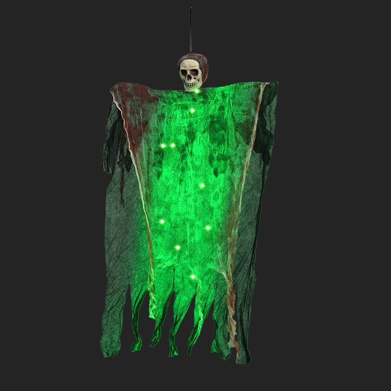 Bloodied Banshee Light-Up Ghost, Green, hanging skull ghost with LED lights