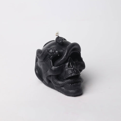 Serpent's Nest Skull Candle, Black, skull candle with coiled snakes