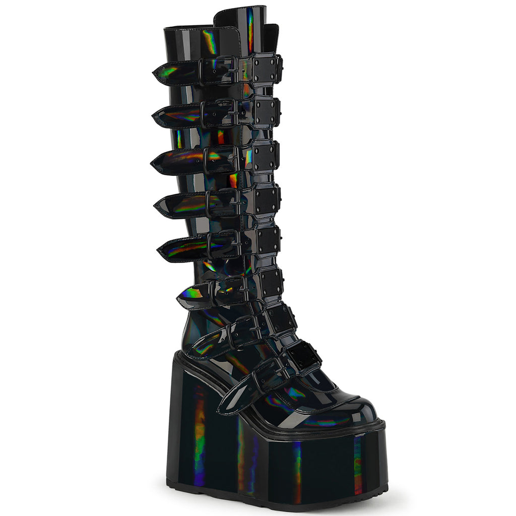 Swing Hologram Buckle Strap Knee Boots