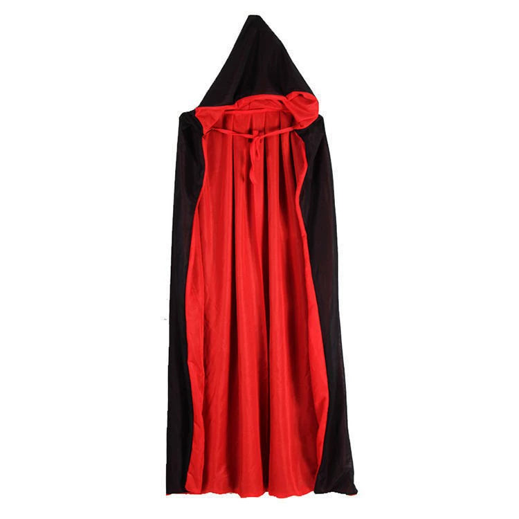Count's Hooded Cloak, black hooded vampire cloak with red lining