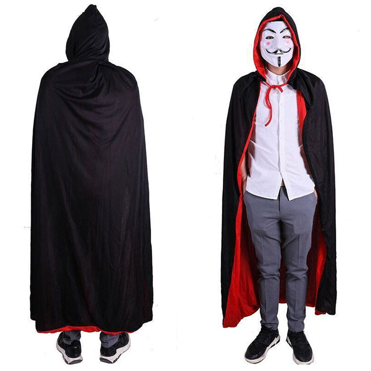 Count's Hooded Cloak, black hooded vampire cloak with red lining