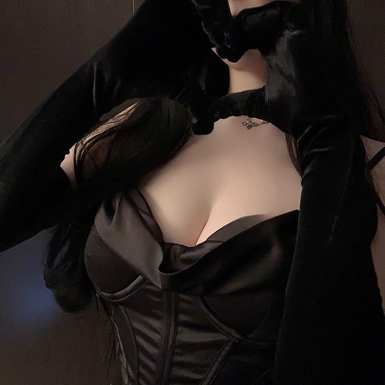 Dark Opera Velvet Gloves, long black velvet gloves