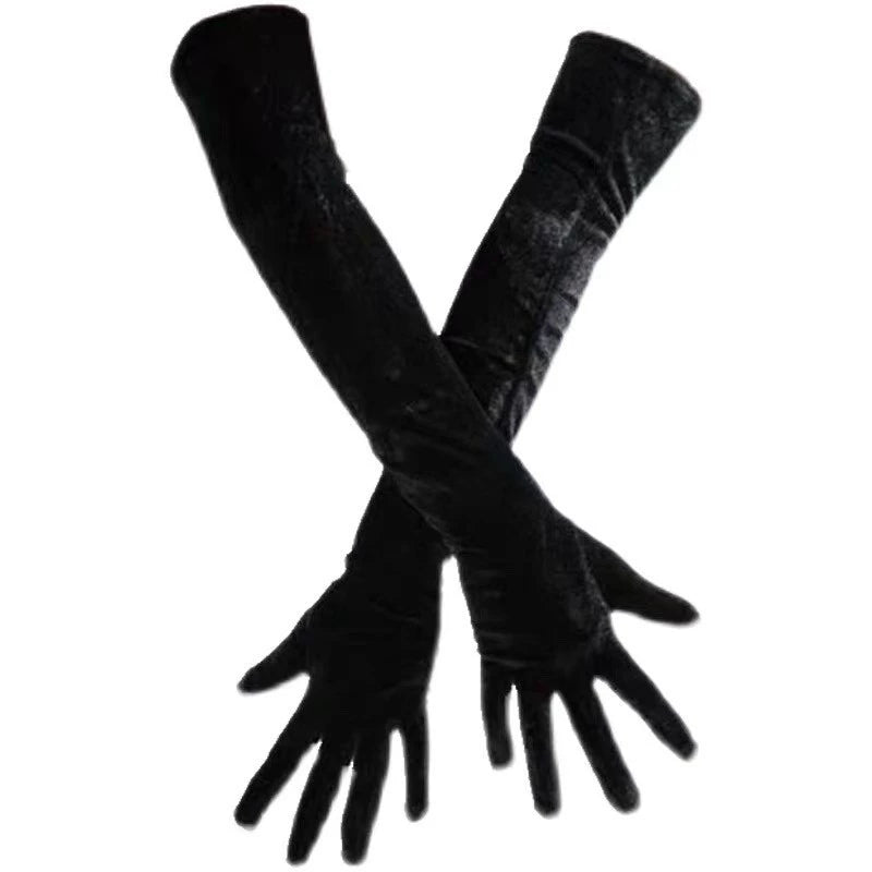 Dark Opera Velvet Gloves, long black velvet gloves