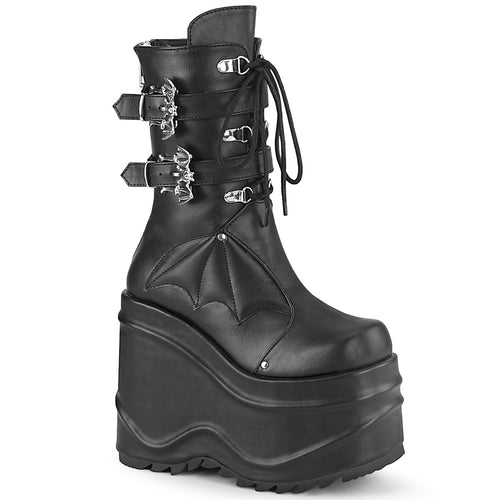 Wave Platform Wedge Lace-Up Mid-Calf Boots