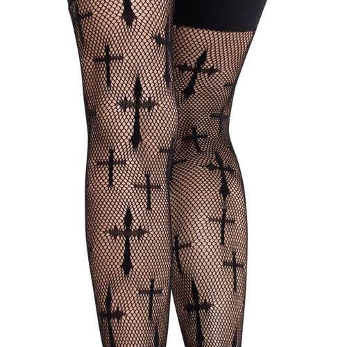 Worship Me Cross Net Thigh Highs